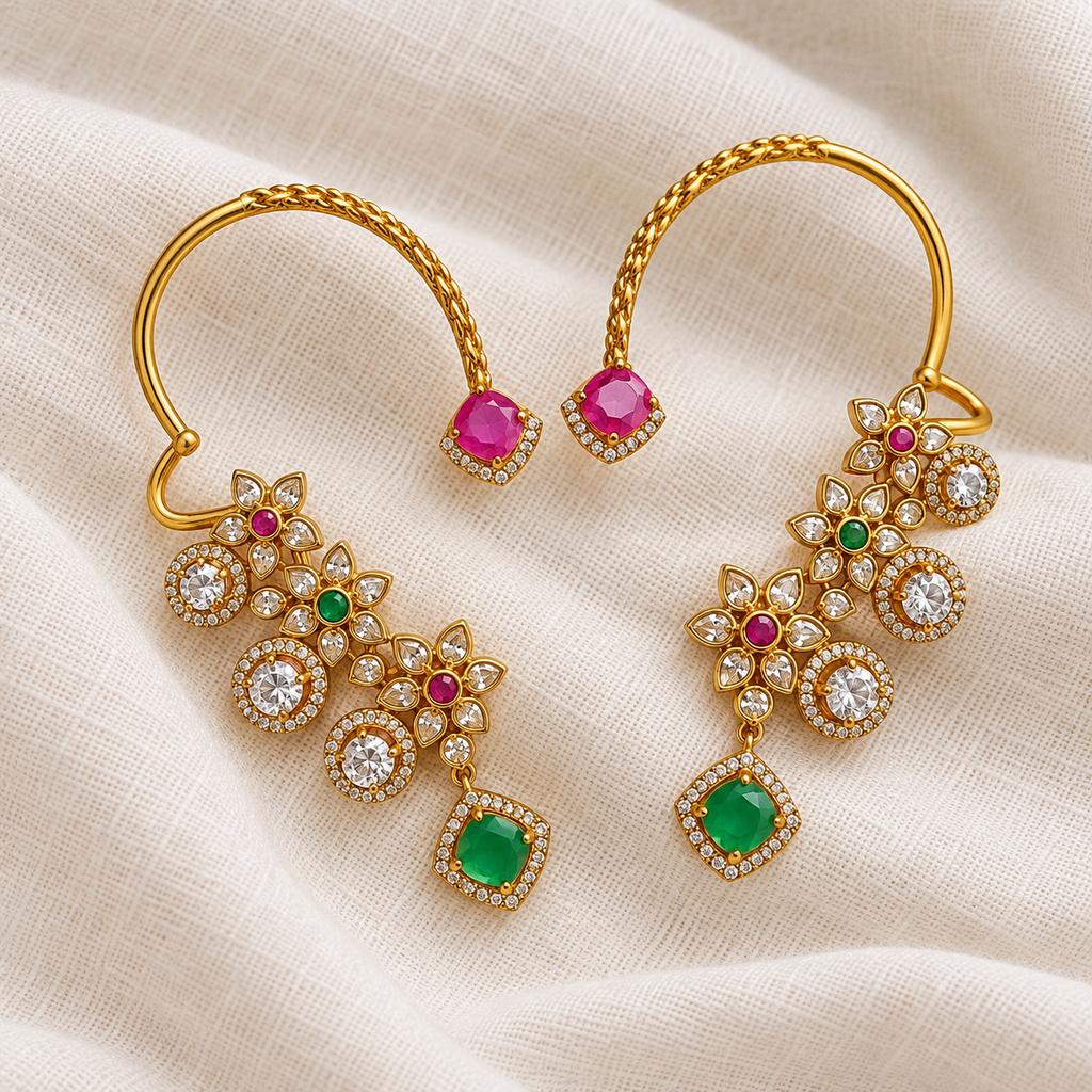 Ruby & Emerald American Diamond Earcuffs