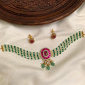 Premium Green Crystal & Pearl Jadau Kundan Necklace Set