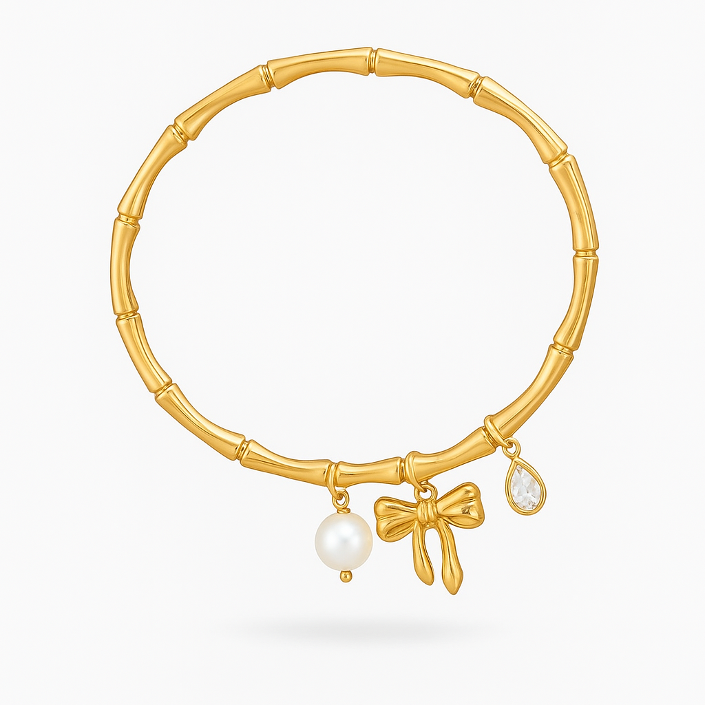 Pearl Bow Charm Bangle size 2.5