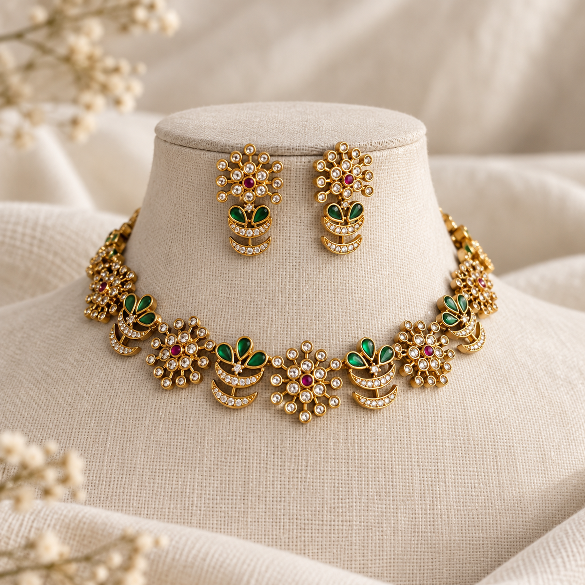 Evergreen bloom necklace set