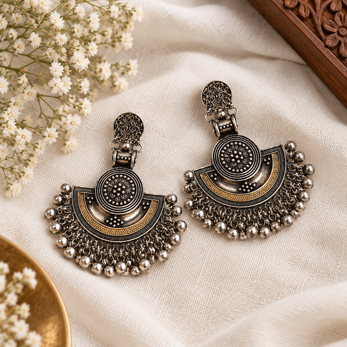 Antique medium size Oxidised Statement Earrings
