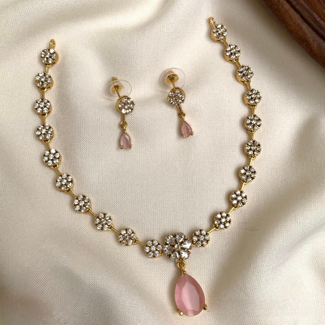 American Diamond Floral Necklace Set