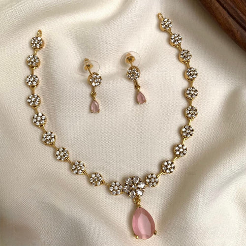 American Diamond Floral Necklace Set