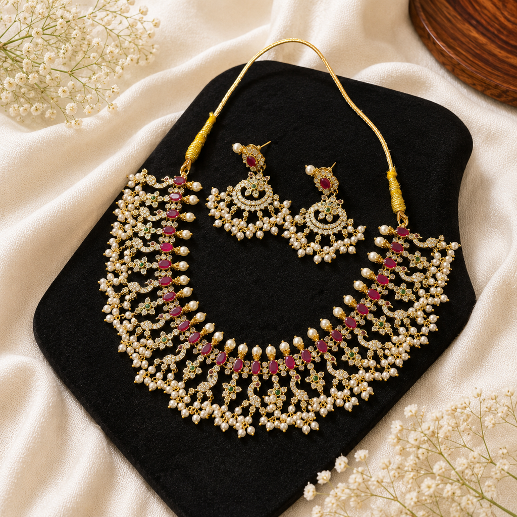 Heerika Luxe pearls with American diamonds  Necklace