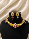 Pink lotus Jadau Pachi Kundan Hasli Set