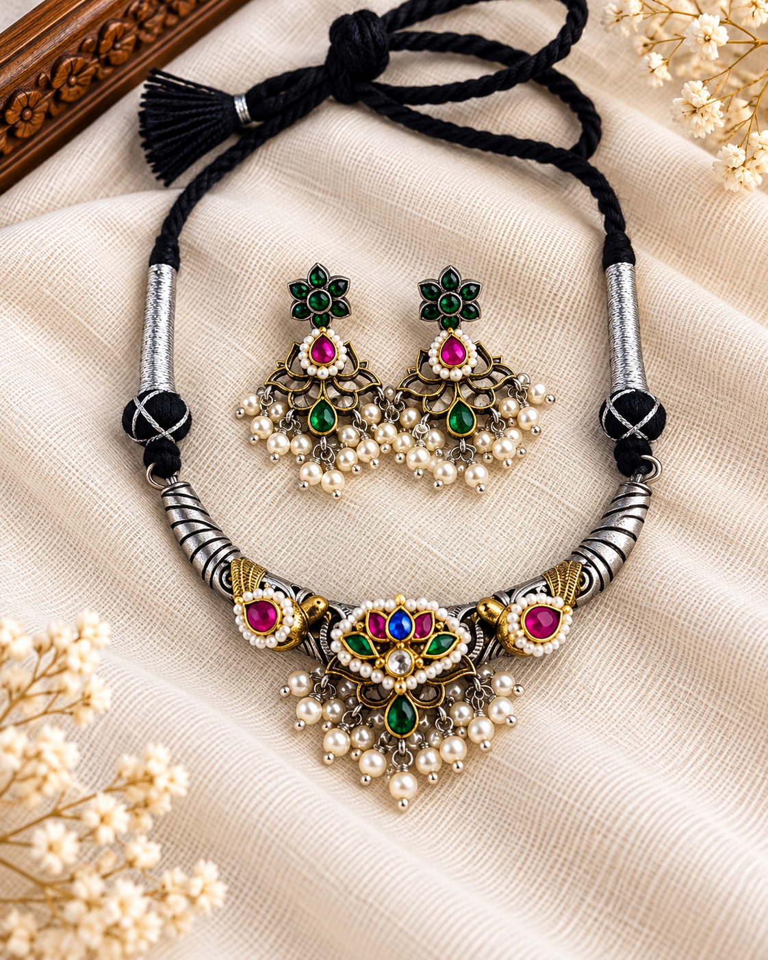 Royal Meenakari Pearl Choker Set Pink colour