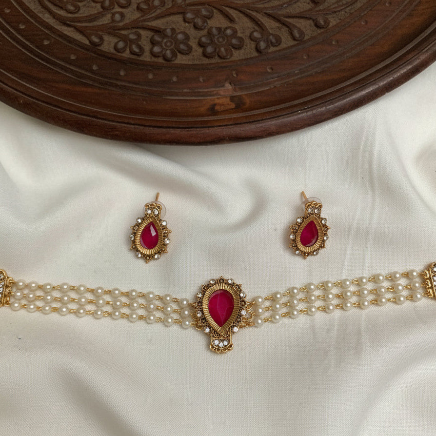 Ruby Pearl Elegance Necklace Set