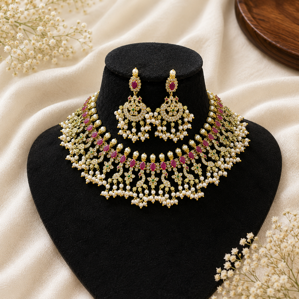 Heerika Luxe pearls with American diamonds  Necklace