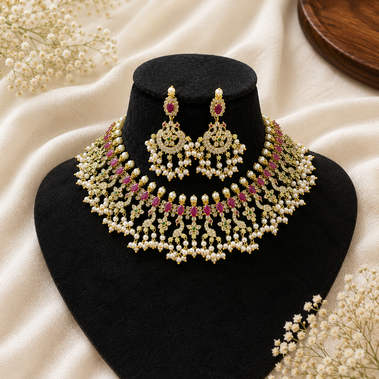 Heerika Luxe pearls with American diamonds  Necklace