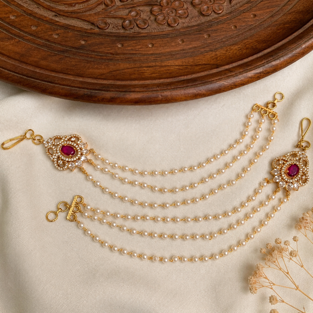 American Diamonds Pearl Ear Chains