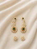Green Maharashtrian Pearl Nath Ear Cuff & Stud Earrings Set