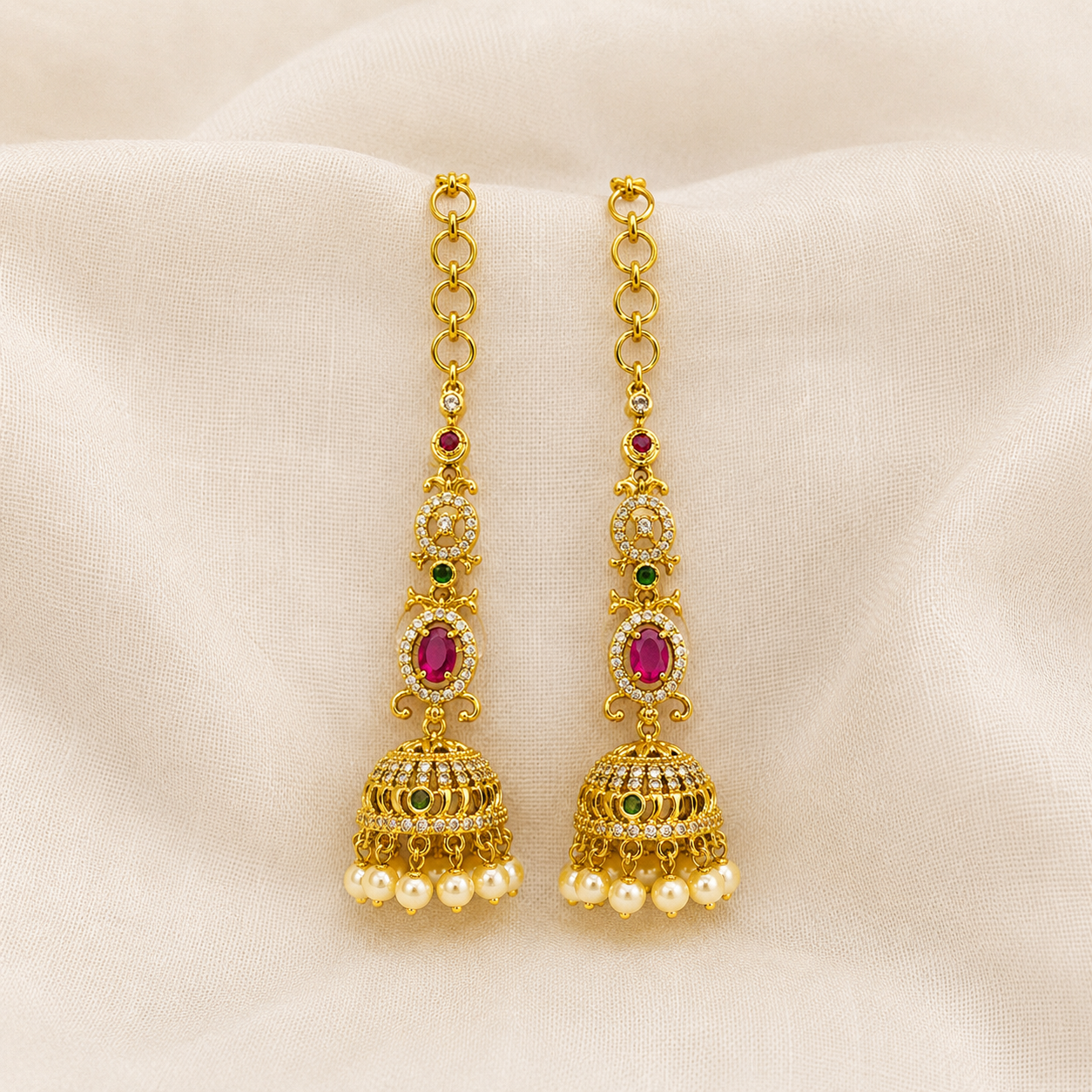 Kalyani small American diamonds jhumka with earchains
