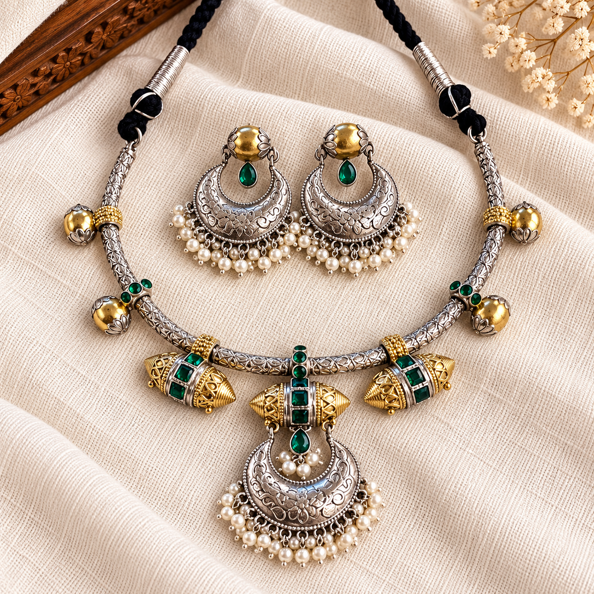 Royal Meenakari Temple Pendant Necklace Set