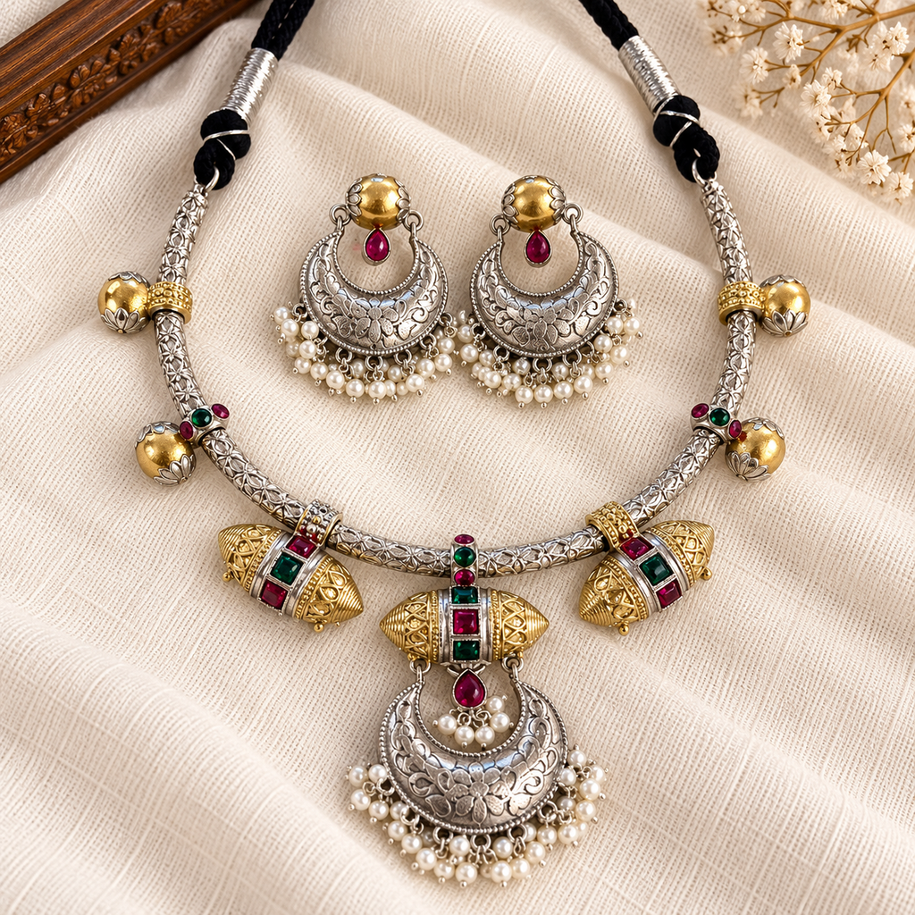Royal Meenakari Temple Pendant Necklace Set