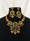 Emerald Heritage Temple Brass Necklace Set