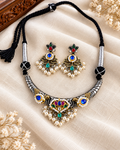 Royal pachi jadau kundan Pearl Choker Set blue colour