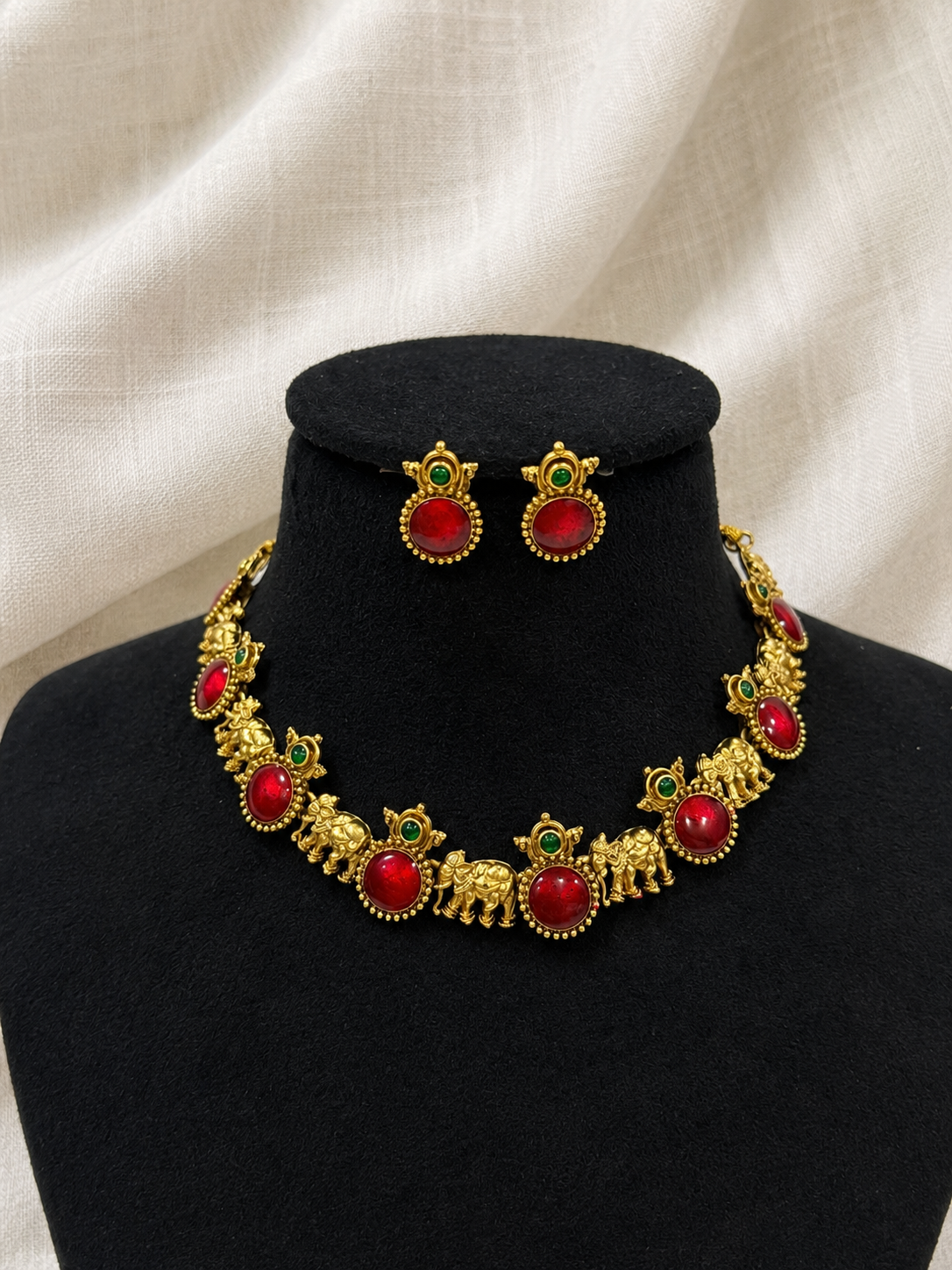 Royal meenkari elephant necklace set