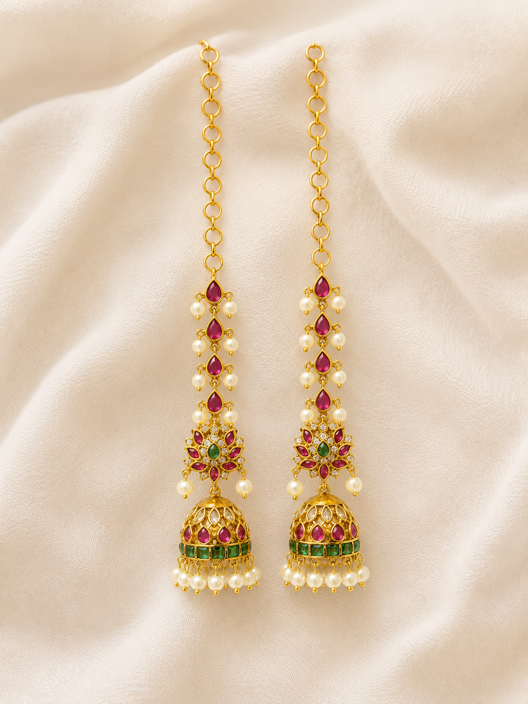 Devika kundan jhumka with ear chain