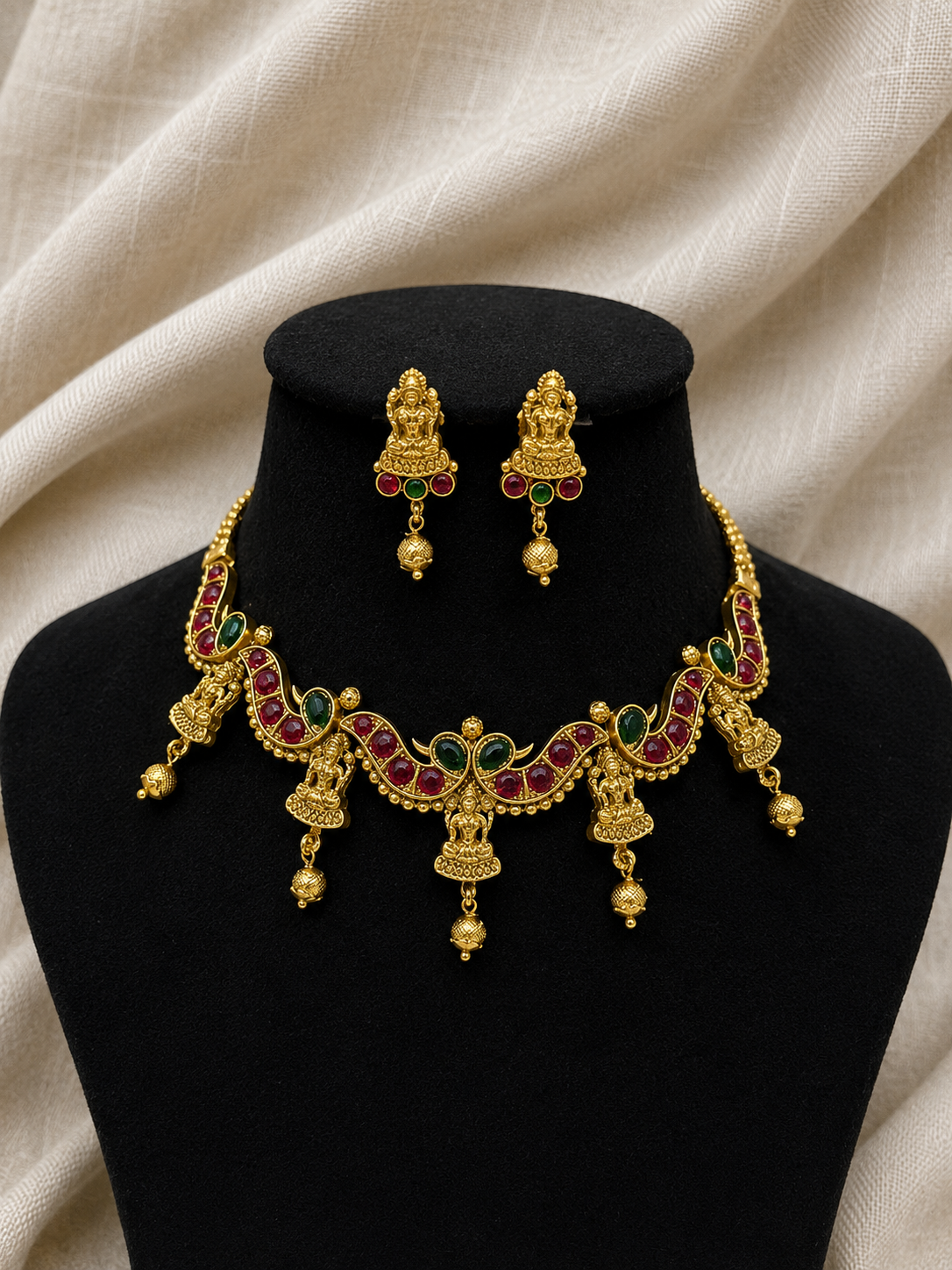 Antique Lakshmi and peacock Temple Necklace Set