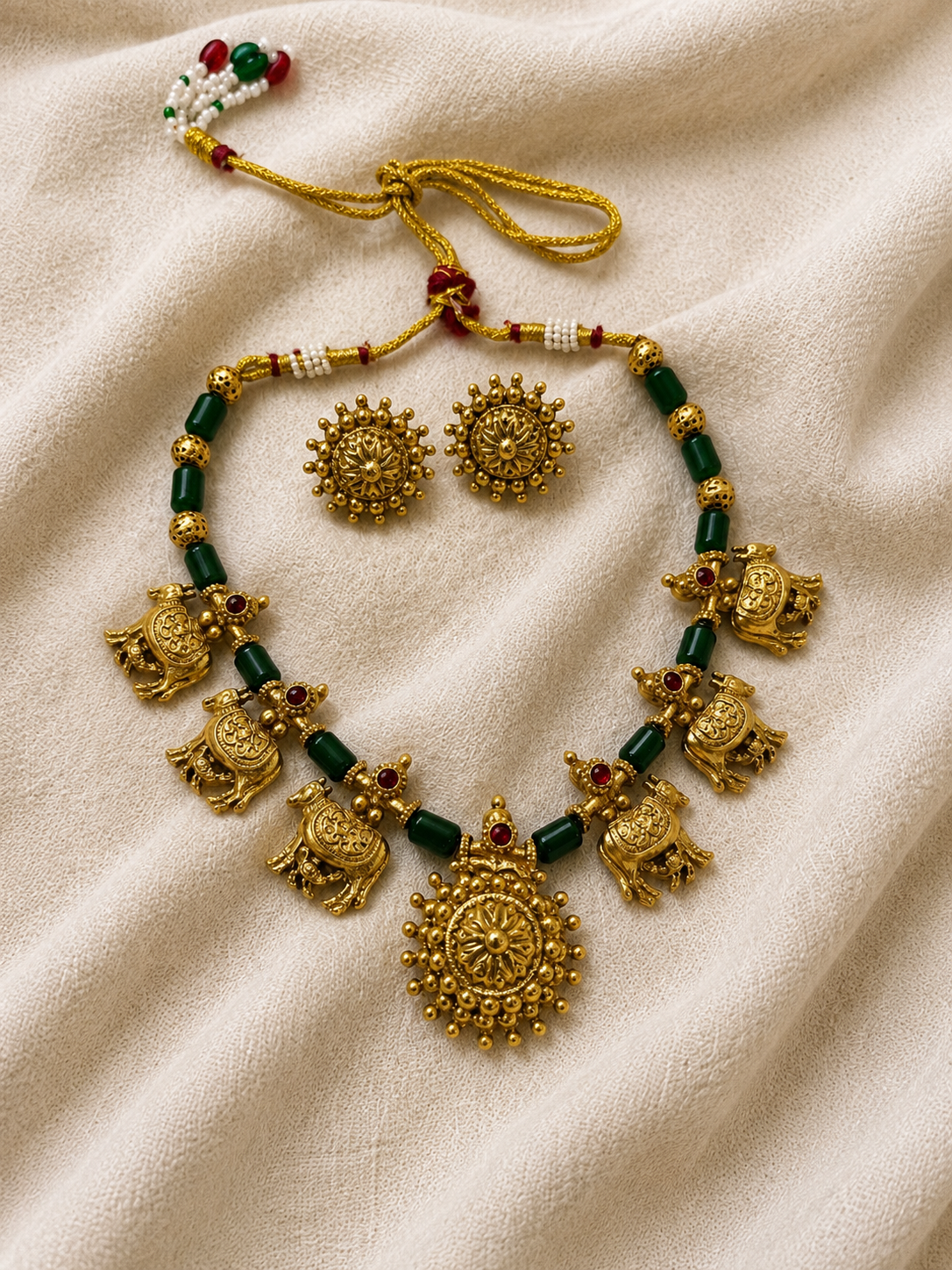 Cow Motif Necklace Set with Crystal Beads