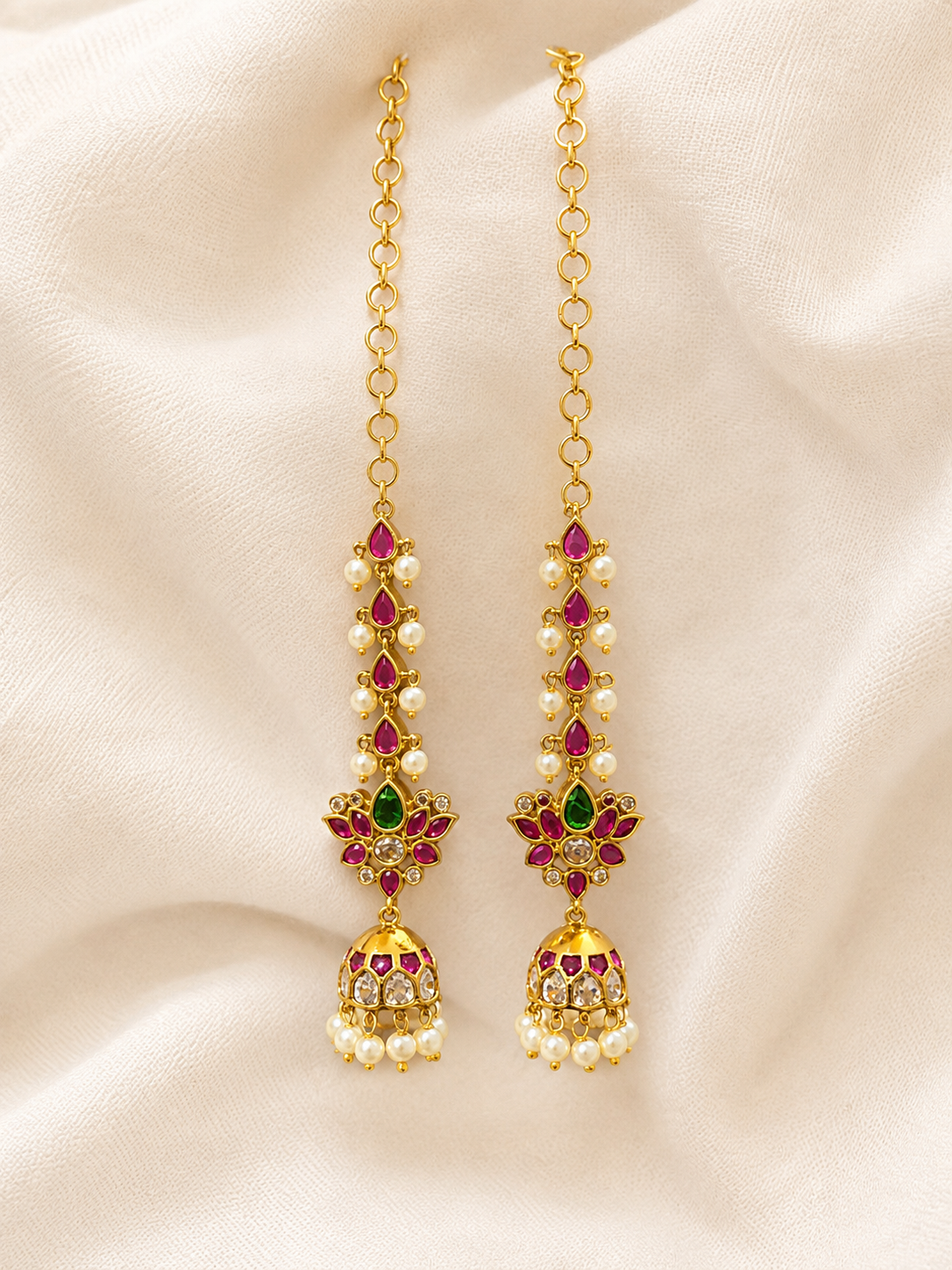 Vamika jadau kundan ear jhumka with ear chains pair