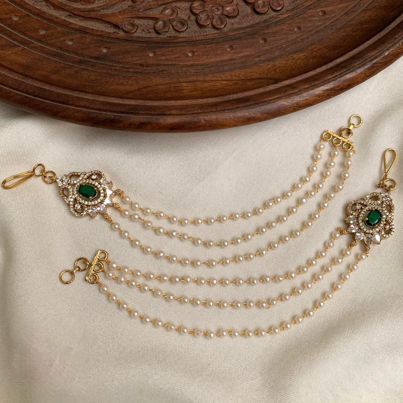 American Diamonds Pearl Ear Chains