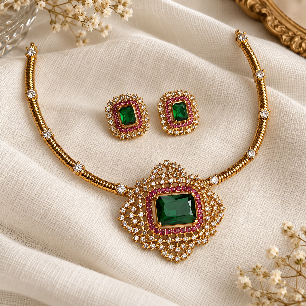 Emerald Ruby AD Hasli Set