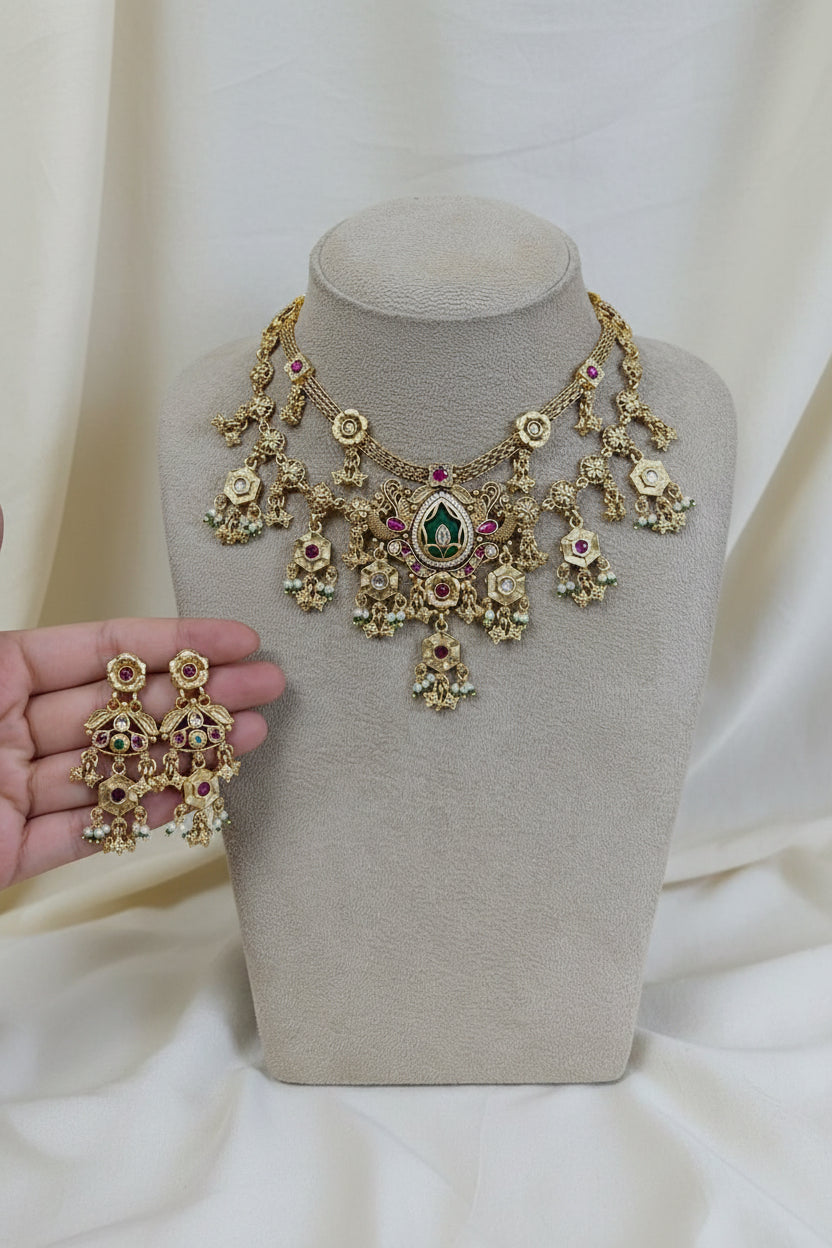 Heritage Brass Jewellery Set with Gold Plating & Swarovski Crystals ✨