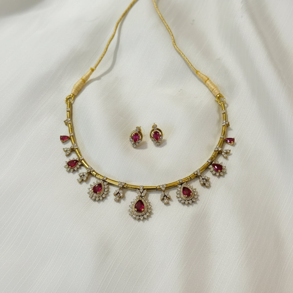 American diamonds pear shape necklace set