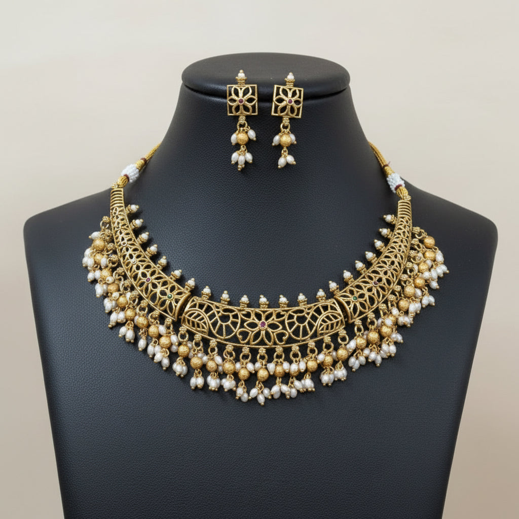 Premium golden peacock necklace set