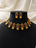 Green lotus with Laxmi coin necklace set