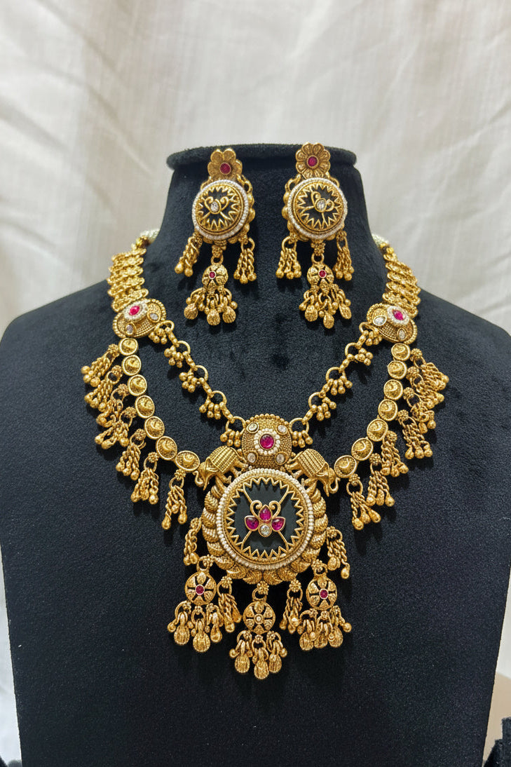 Emerald Heritage Temple Brass Necklace Set