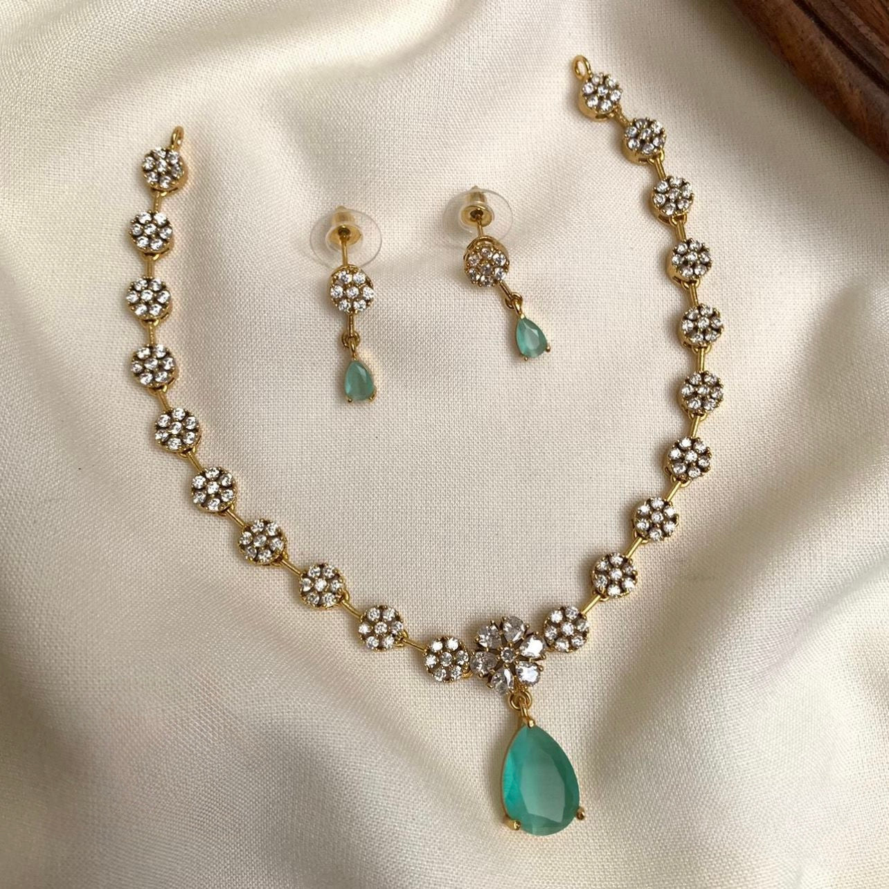 American Diamond Floral Necklace Set