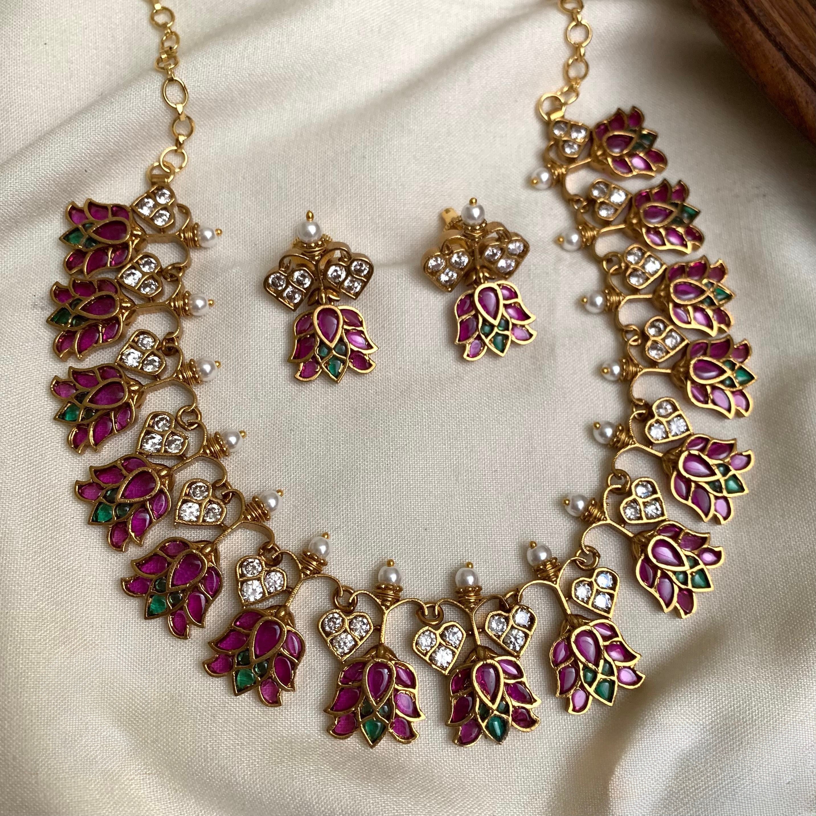 Lotus Royale Jadau Kundan Necklace Set