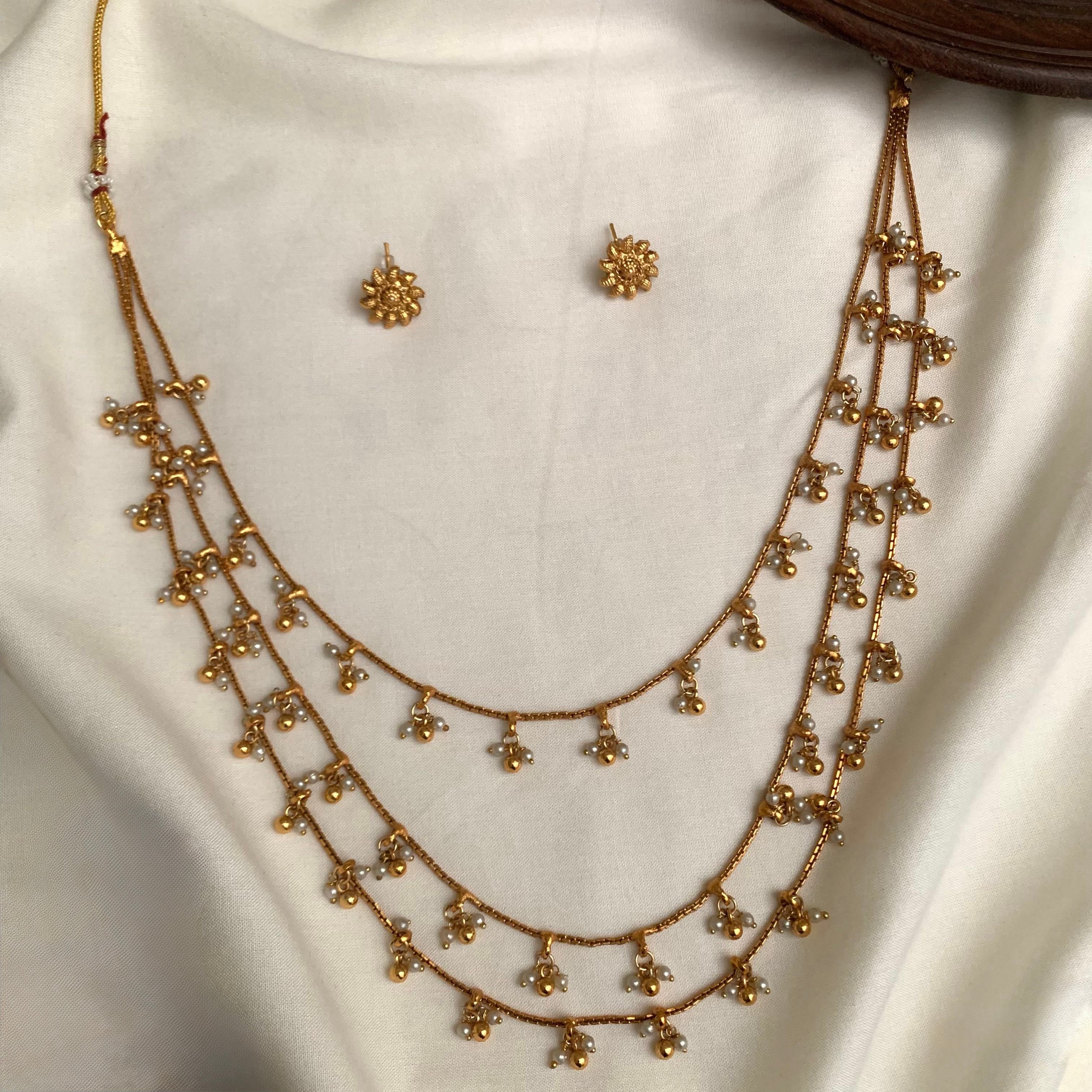 Beautiful multilayer long pearl necklace set