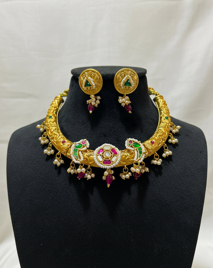 Parrot bloom jadau pachi kundan set