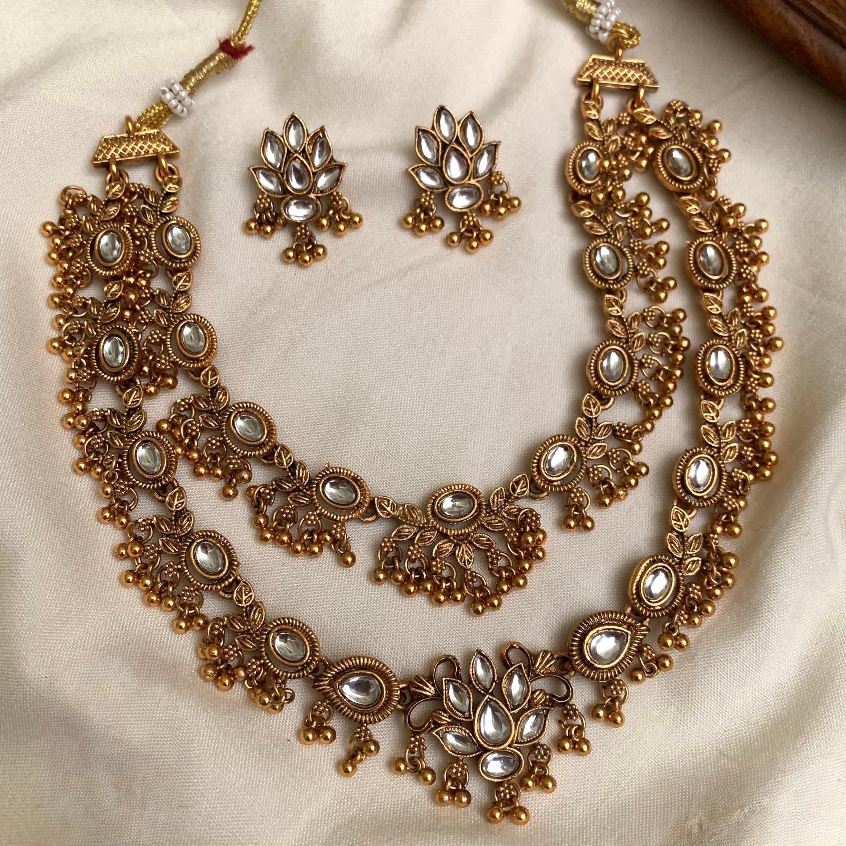 graceful double-layer white stone lotus necklace