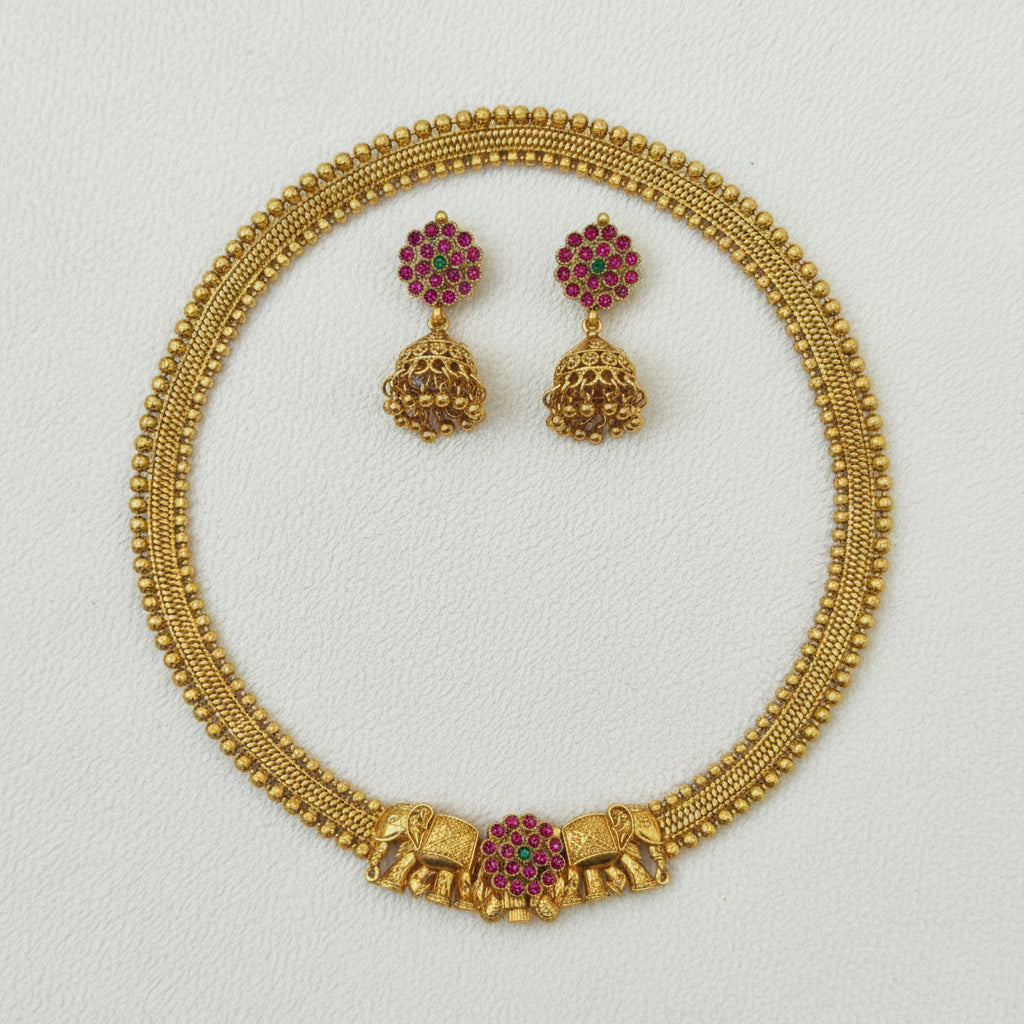 Elephant necklace with jhumkas