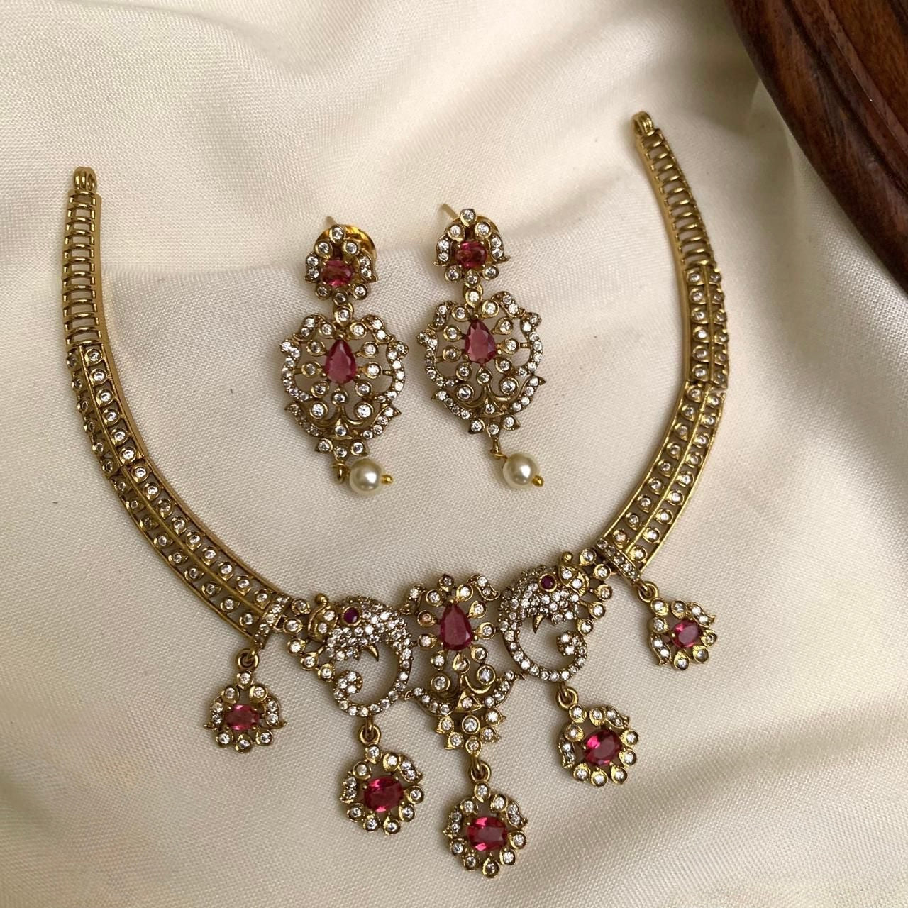 American Diamond Dual Elephant diamond necklace