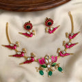 Meenakari work parrot and lotus necklace set