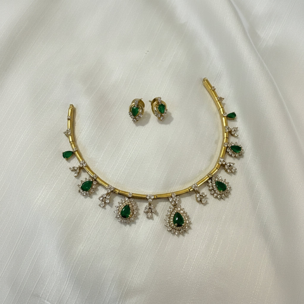 American diamonds pear shape necklace set